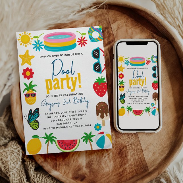 Pool Party | Modern Summer Themed Birthday Party Invitation (Creator Uploaded)