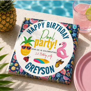 Pool Party   Modern Summer Themed Birthday Party Napkin