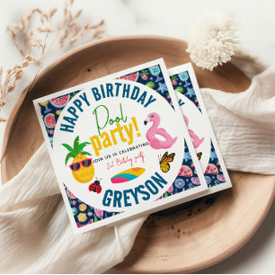 Pool Party Modern Summer Themed Birthday Party Napkin