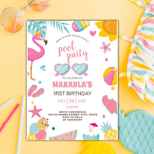 Pool Party   Modern Summer Themed Birthday Party Postcard