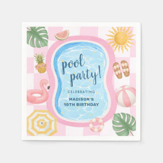 Pool Party Modern Summer Themed Girl Birthday Napkin