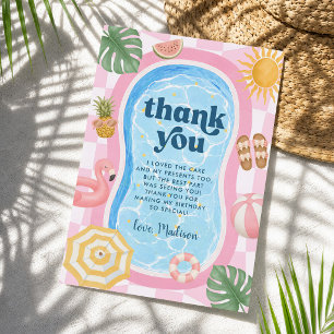 Pool Party Modern Summer Themed Girl Birthday Thank You Card
