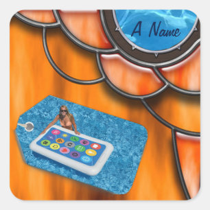 Pool party name square sticker
