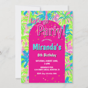 Pool Party Neon Birthday Invitation