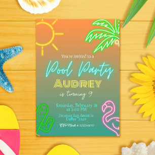 Pool Party Neon  Invitation