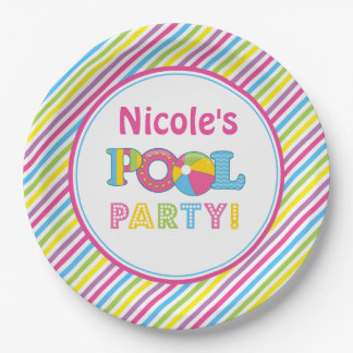 Pool Party Paper Plates, Girl Pool Party Decor Paper Plate