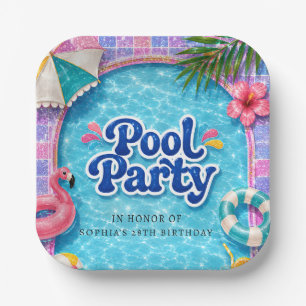 Pool Party Paper Plates Tropical Flamingo Summer