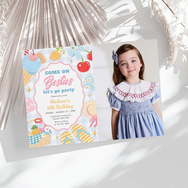 Pool Party Pastel Doodle Beach Birthday Photo Invitation (Creator Uploaded)