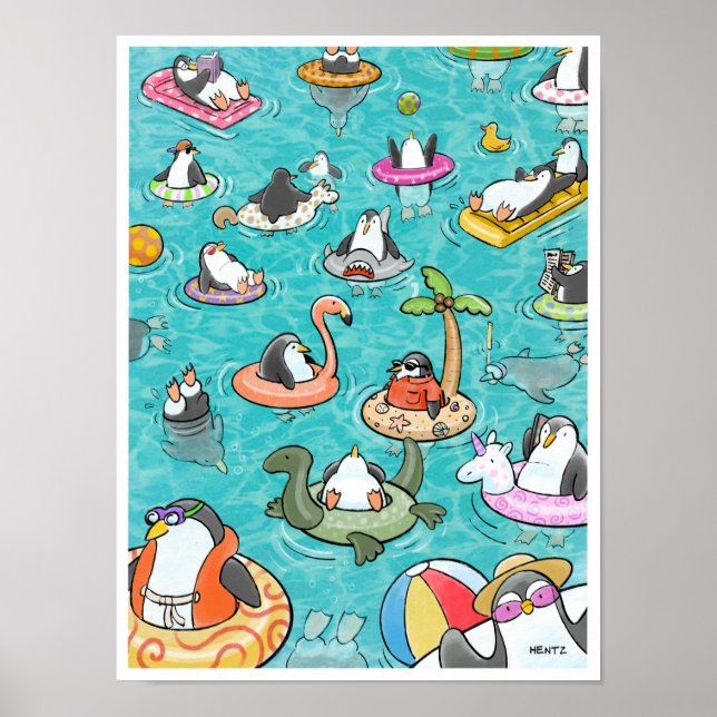 Pool Party Penguins Poster (Front)