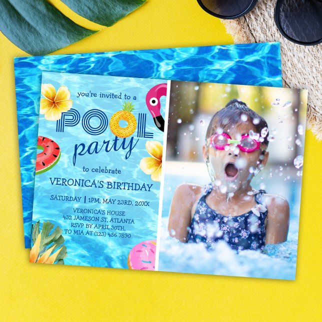 Pool Party Photo Summer Birthday  Invitation (Creator Uploaded)