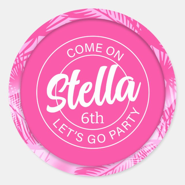 Pool Party Pink Doll Classic Round Sticker (Front)