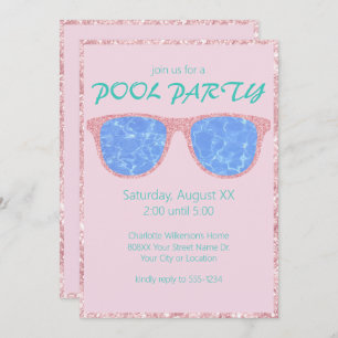 Pool Party Pink Glitter Sunglasses Invitation