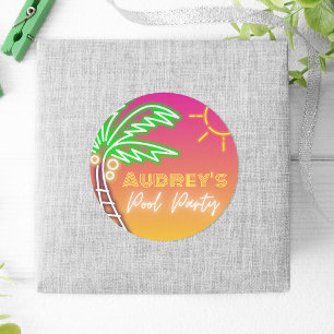 Pool Party Pink Neon Classic Round Sticker