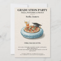 Pool Party Pizza Graduation Celebration Invitation