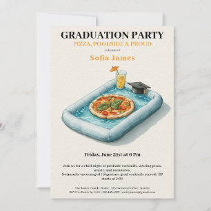 Pool Party Pizza Graduation Celebration Invitation