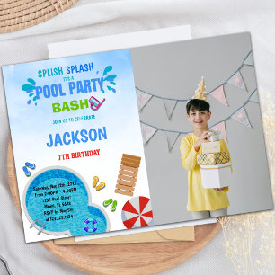 Pool Party Pool Birthday Invitations with photo