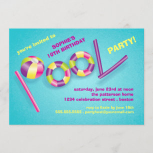 Pool Party Pool Toys Birthday Invitation