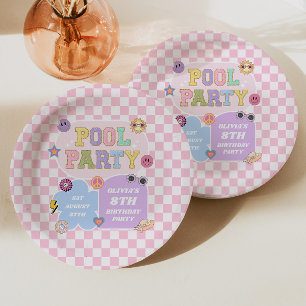 Pool Party Preppy Varsity Patch Birthday Party Paper Plate