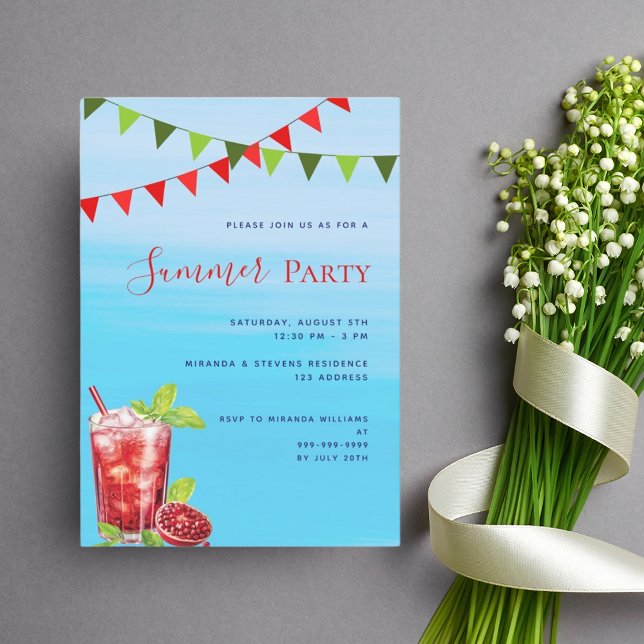 Pool party red drink blue water invitation (Creator Uploaded)