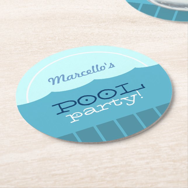 Pool Party Round Paper Coaster (Angled)