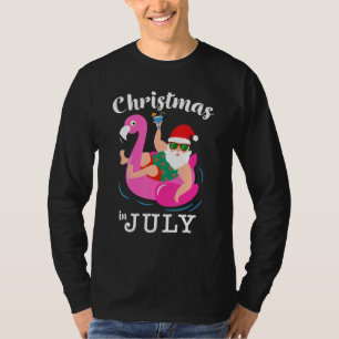 Pool Party Santa Sunglasses Flamingo Christmas In T-Shirt