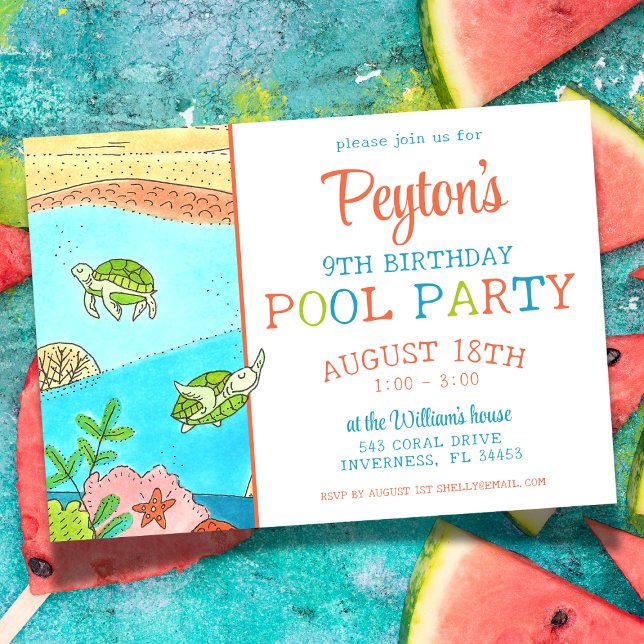 Pool Party Sea Turtle Summer Birthday Invitation (Creator Uploaded)