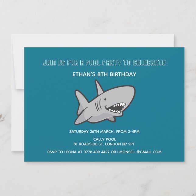 Pool Party Shark Birthday Invitation (Front)