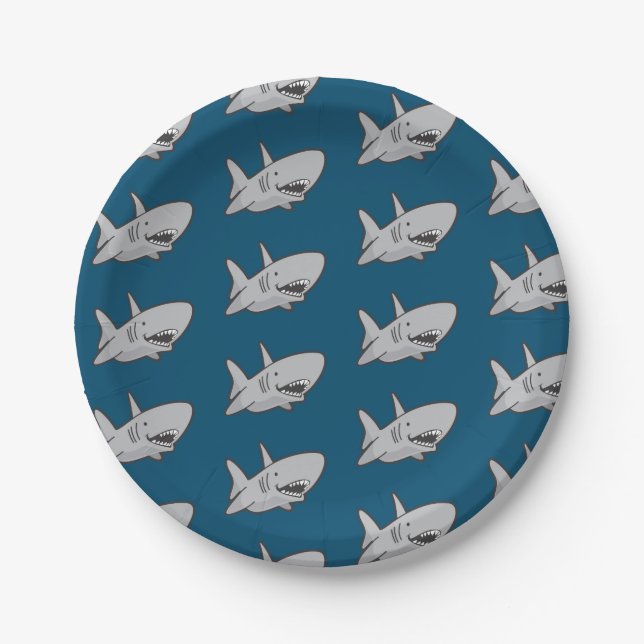 Pool Party Shark Birthday Paper Plates (Front)