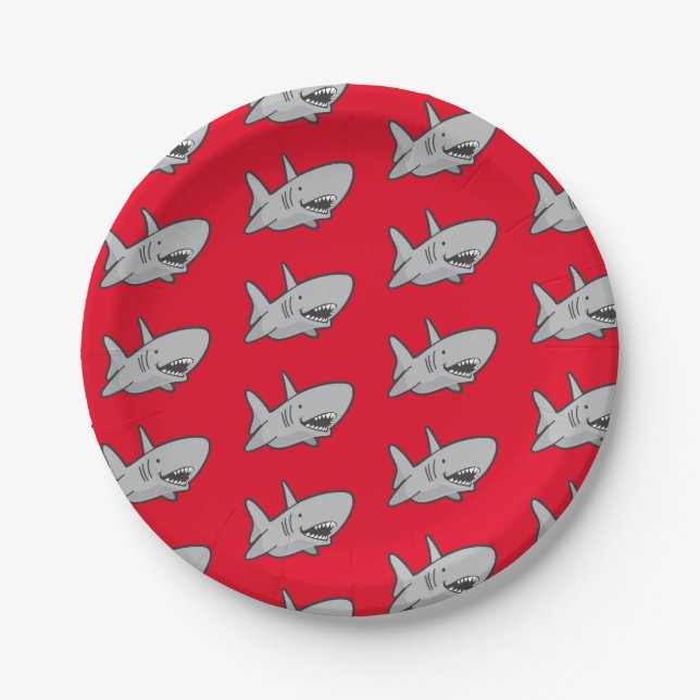 Pool Party Shark Birthday Paper Plates (Front)