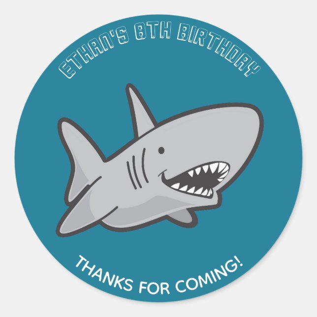 Pool Party Shark Birthday Stickers (Front)