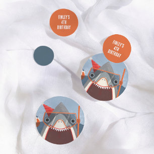 Pool Party Shark Orange Boy Birthday Party Confetti