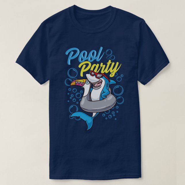 Pool Party Shark Toucan Floatie Cute Cartoon Shark T-Shirt (Design Front)
