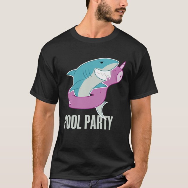 Pool Party  Shark Unicorn Fishing T-Shirt (Front)