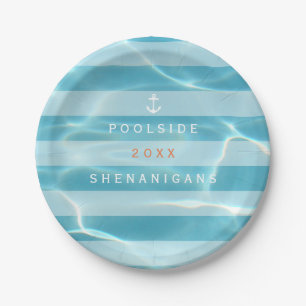 Pool Party Shenanigans Nautical Aqua Paper Plate