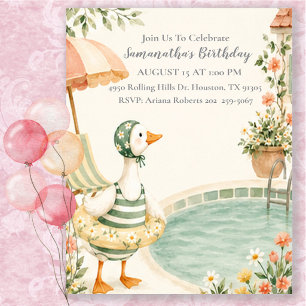 Pool Party Silly Goose Summer Birthday Party Invitation