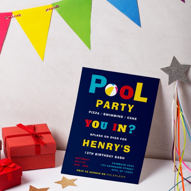 Pool Party simple modern Birthday Invitation (Creator Uploaded)