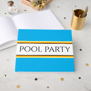 POOL PARTY Sky Blue White Yellow Racing Stripes Guest Book