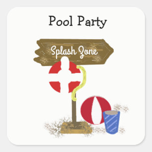Pool Party Splash Zone Square Sticker