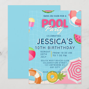 Pool Party Splish Splash Pool Birthday Invitation