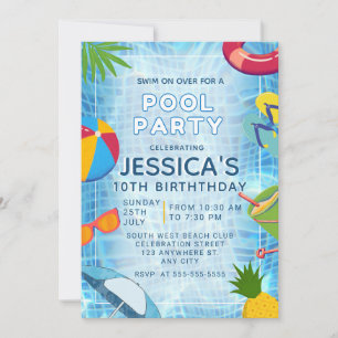 Pool Party Splish Splash Pool Birthday Invitation
