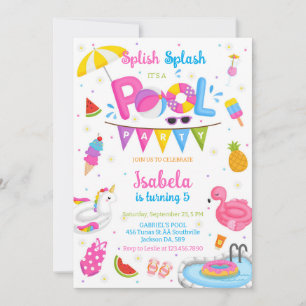 Pool Party Splish Splash Summer Beach Birthday  Invitation