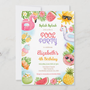 Pool Party Splish Splash Summer Beach Birthday Invitation