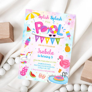 Pool Party Splish Splash Summer Beach Birthday  Invitation