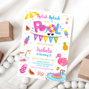 Pool Party Splish Splash Summer Beach Birthday  Invitation