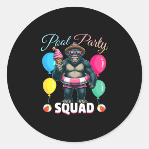 Pool party squad funny gorilla summer vacation classic round sticker
