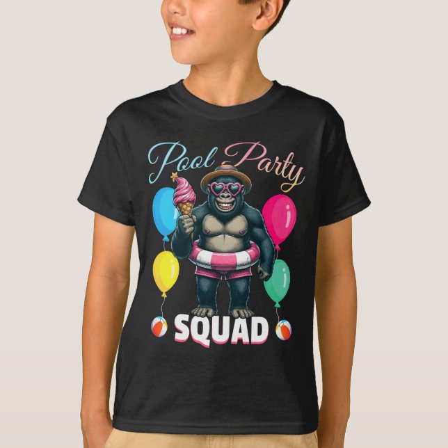 Pool party squad funny gorilla summer vacation T-Shirt (Front)