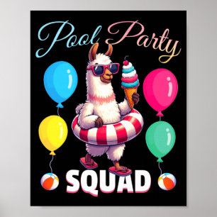 Pool party squad funny llama summer vacation poster
