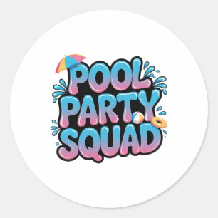 Pool Party Squad Summer Birthday Cruise Vacation B Classic Round Sticker