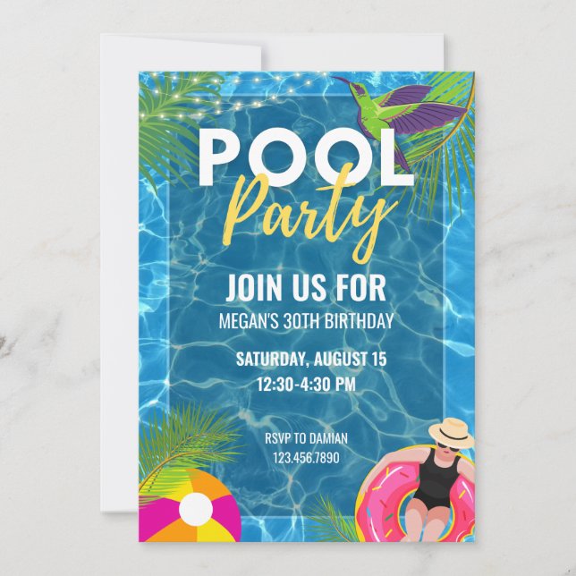 Pool Party Summer Birthday Adult Teenage Party Invitation (Front)