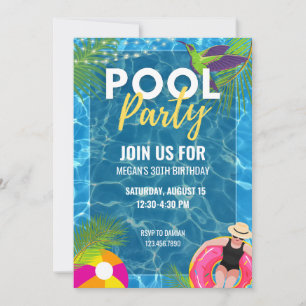Pool Party Summer Birthday Adult Teenage Party Invitation